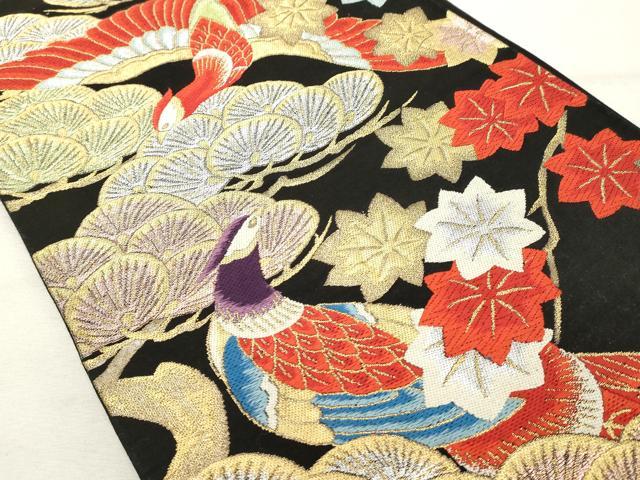 平和屋着物◎六通柄袋帯　唐織　花鳥文　黒地　金銀糸　正絹　逸品　DABE2906cd