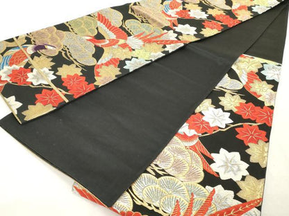 平和屋着物◎六通柄袋帯　唐織　花鳥文　黒地　金銀糸　正絹　逸品　DABE2906cd