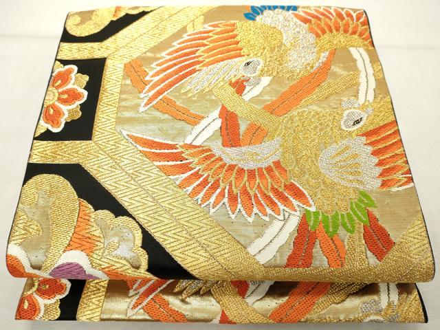 平和屋着物◎六通柄袋帯　唐織　蜀江花鳥文　黒地　金銀糸　正絹　逸品　DABE2909cd