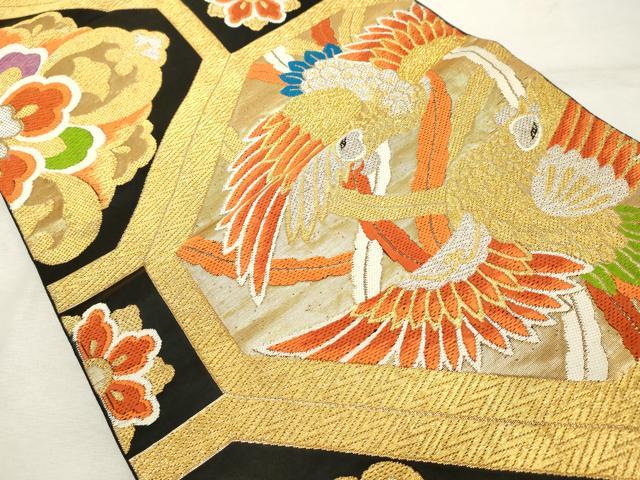 平和屋着物◎六通柄袋帯　唐織　蜀江花鳥文　黒地　金銀糸　正絹　逸品　DABE2909cd