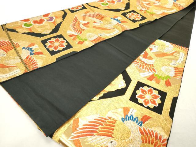 平和屋着物◎六通柄袋帯　唐織　蜀江花鳥文　黒地　金銀糸　正絹　逸品　DABE2909cd