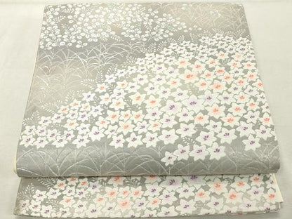 平和屋着物◎六通柄袋帯　唐織　草花文　銀糸　正絹　逸品　DABE2910cd