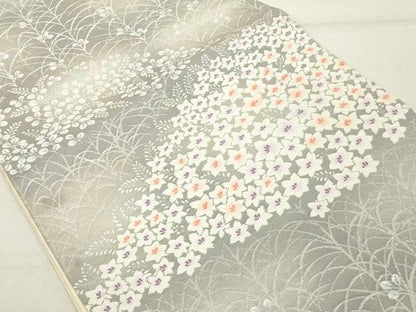 平和屋着物◎六通柄袋帯　唐織　草花文　銀糸　正絹　逸品　DABE2910cd