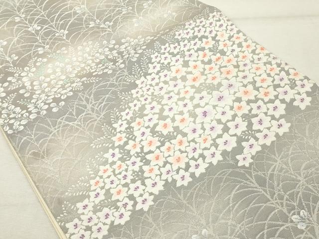 平和屋着物◎六通柄袋帯　唐織　草花文　銀糸　正絹　逸品　DABE2910cd