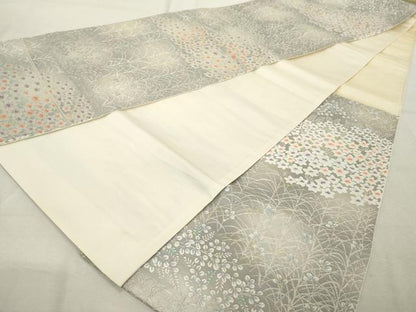 平和屋着物◎六通柄袋帯　唐織　草花文　銀糸　正絹　逸品　DABE2910cd