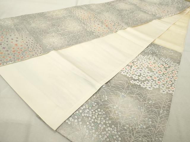 平和屋着物◎六通柄袋帯　唐織　草花文　銀糸　正絹　逸品　DABE2910cd