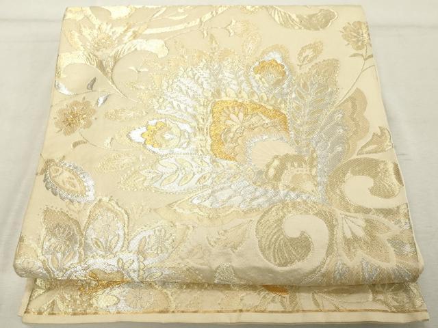 平和屋着物◎六通柄袋帯　更紗草花文　金銀糸　正絹　逸品　DABE2911cd