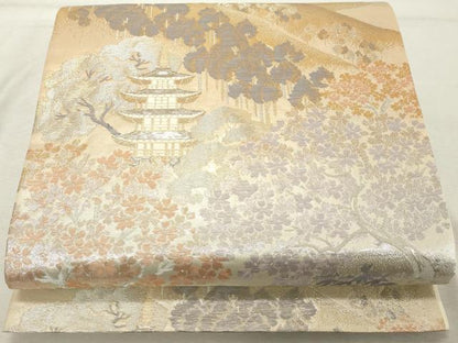 平和屋着物◎六通柄袋帯　風景文　金銀糸　正絹　逸品　DABE2914cd