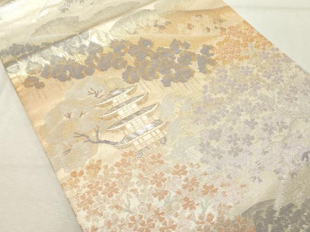 平和屋着物◎六通柄袋帯　風景文　金銀糸　正絹　逸品　DABE2914cd