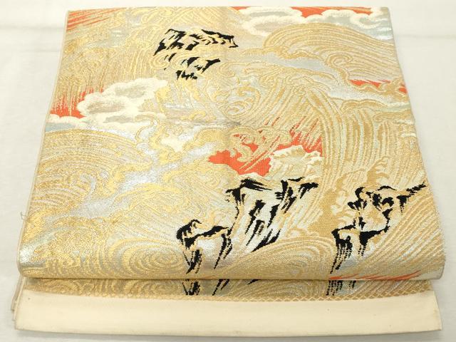 平和屋着物◎六通柄　本袋帯　唐織　立波文　金銀糸　正絹　逸品　DABE2915cd
