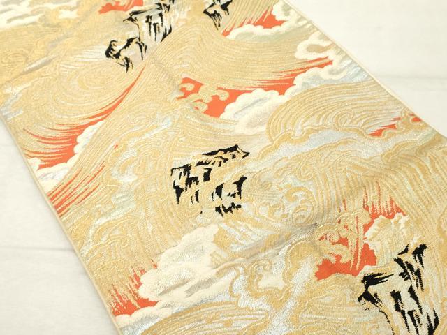 平和屋着物◎六通柄　本袋帯　唐織　立波文　金銀糸　正絹　逸品　DABE2915cd