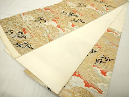 平和屋着物◎六通柄　本袋帯　唐織　立波文　金銀糸　正絹　逸品　DABE2915cd
