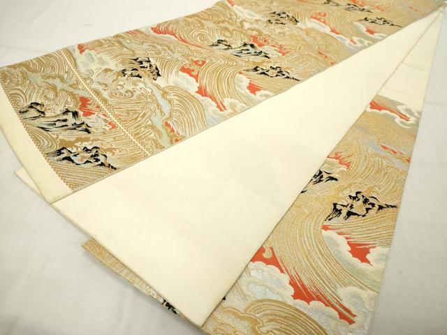 平和屋着物◎六通柄　本袋帯　唐織　立波文　金銀糸　正絹　逸品　DABE2915cd