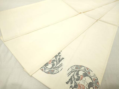 平和屋着物◎太鼓柄袋帯　すくい織　更紗花丸文　正絹　逸品　DABE2921cd