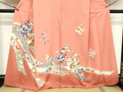 平和屋着物■訪問着　雪輪花文　金彩　正絹　逸品　DABE2924cd