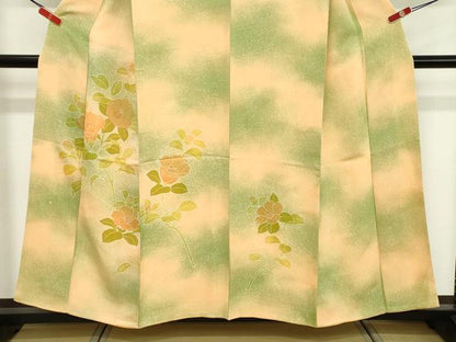 平和屋着物■訪問着　駒刺繍　草花文　暈し染め　金彩　正絹　逸品　DABE2927cd