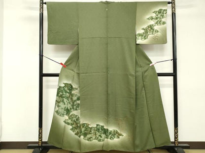 平和屋着物■訪問着　駒刺繍　草葉文　暈し染め　金彩　正絹　逸品　DABE2928cd