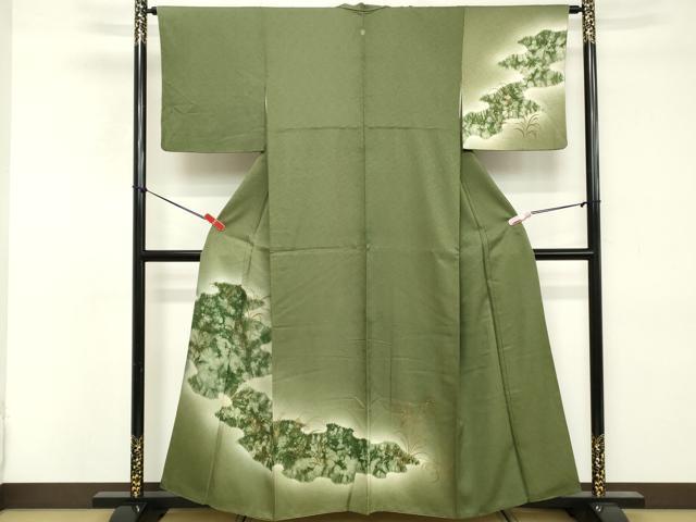 平和屋着物■訪問着　駒刺繍　草葉文　暈し染め　金彩　正絹　逸品　DABE2928cd