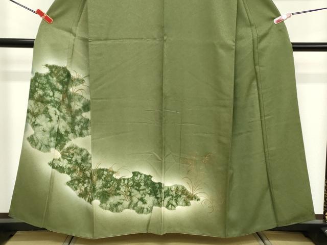平和屋着物■訪問着　駒刺繍　草葉文　暈し染め　金彩　正絹　逸品　DABE2928cd