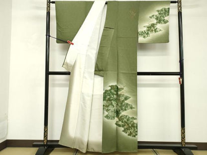 平和屋着物■訪問着　駒刺繍　草葉文　暈し染め　金彩　正絹　逸品　DABE2928cd