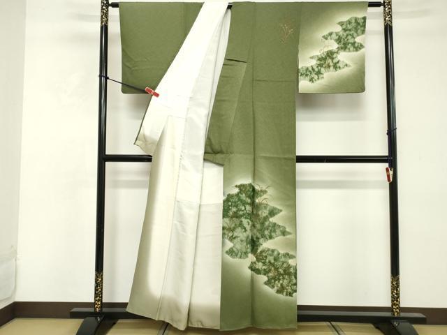 平和屋着物■訪問着　駒刺繍　草葉文　暈し染め　金彩　正絹　逸品　DABE2928cd