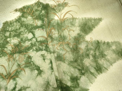 平和屋着物■訪問着　駒刺繍　草葉文　暈し染め　金彩　正絹　逸品　DABE2928cd
