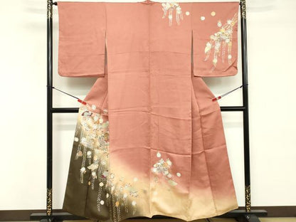 平和屋着物■訪問着　駒刺繍　扇面花文　暈し染め　金銀彩　正絹　逸品　DABE2929cd