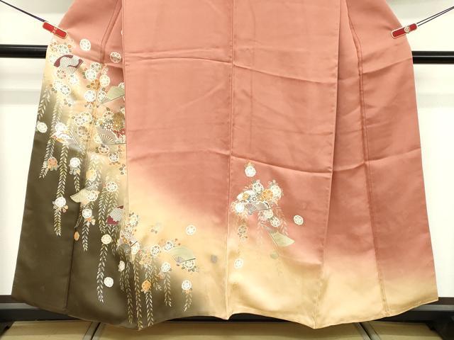 平和屋着物■訪問着　駒刺繍　扇面花文　暈し染め　金銀彩　正絹　逸品　DABE2929cd