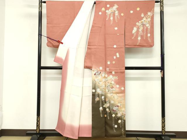 平和屋着物■訪問着　駒刺繍　扇面花文　暈し染め　金銀彩　正絹　逸品　DABE2929cd