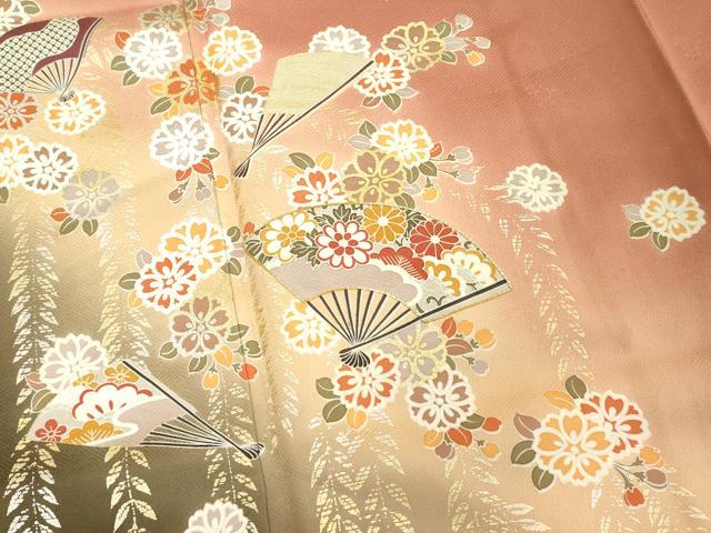 平和屋着物■訪問着　駒刺繍　扇面花文　暈し染め　金銀彩　正絹　逸品　DABE2929cd
