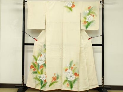 平和屋着物■訪問着　手描き　草花文　暈し染め　金彩　正絹　逸品　DABE2930cd