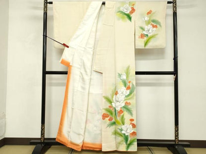平和屋着物■訪問着　手描き　草花文　暈し染め　金彩　正絹　逸品　DABE2930cd