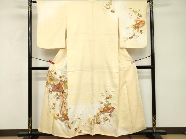 平和屋着物■訪問着　駒刺繍　地紙花文　暈し染め　金彩　正絹　逸品　DABE2943cd