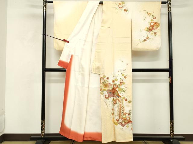平和屋着物■訪問着　駒刺繍　地紙花文　暈し染め　金彩　正絹　逸品　DABE2943cd