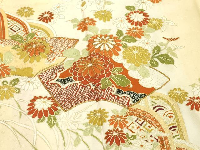 平和屋着物■訪問着　駒刺繍　地紙花文　暈し染め　金彩　正絹　逸品　DABE2943cd