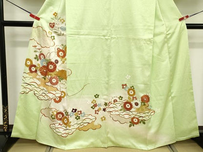平和屋着物■訪問着　駒刺繍　雲重ね花文　暈し染め　金彩　正絹　逸品　DABE2944cd