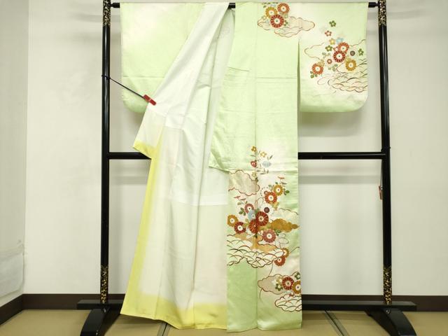 平和屋着物■訪問着　駒刺繍　雲重ね花文　暈し染め　金彩　正絹　逸品　DABE2944cd