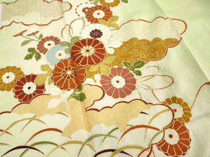 平和屋着物■訪問着　駒刺繍　雲重ね花文　暈し染め　金彩　正絹　逸品　DABE2944cd