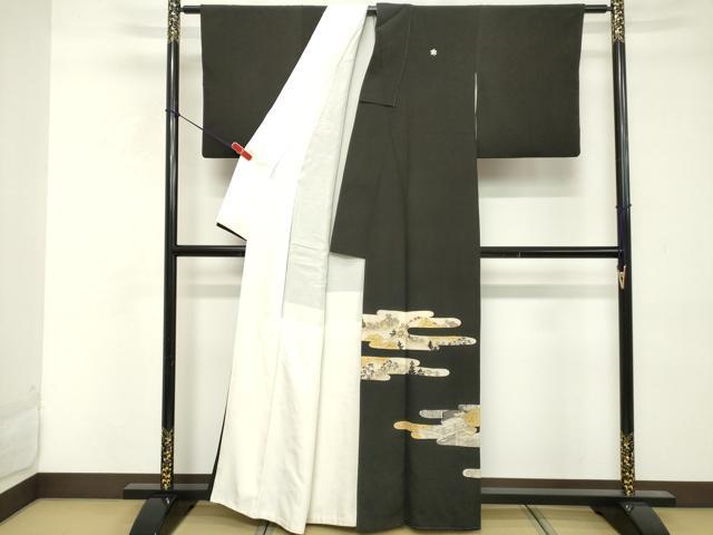 平和屋着物▽豪華黒留袖　単衣　友禅　霞花文　金彩　正絹　逸品　DAAS0195az 平和屋着物▽豪華黒留袖 単衣 友禅 菊聖秀 乱菊 暈し染め 金彩 正絹