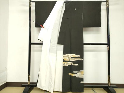平和屋着物■豪華黒留袖　エ霞風景文　金彩　正絹　逸品　DABE2947cd