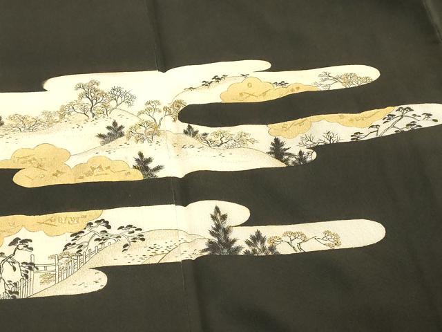 平和屋着物■豪華黒留袖　エ霞風景文　金彩　正絹　逸品　DABE2947cd