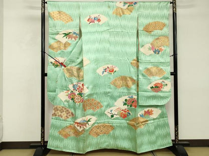平和屋着物■豪華振袖　駒刺繍　地紙花文　金彩　三越扱い　正絹　逸品　DABE2961cd