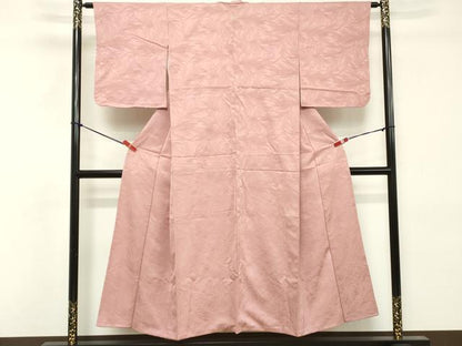 平和屋着物■上質な色無地　草葉地紋　鴇色　正絹　逸品　DABE2963cd