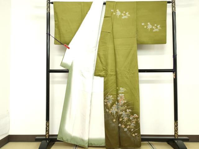 平和屋着物■訪問着 刺繍 花蝶文 暈し染め 金銀彩 正絹 逸品 DABE2974cd