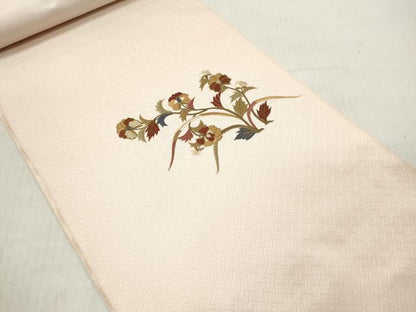 平和屋着物▼西陣 名古屋帯 帯反物 総刺繍 草花文 金糸 証紙付き 逸品 未使用 DABE3299we