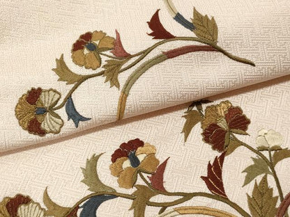 平和屋着物▼西陣 名古屋帯 帯反物 総刺繍 草花文 金糸 証紙付き 逸品 未使用 DABE3299we