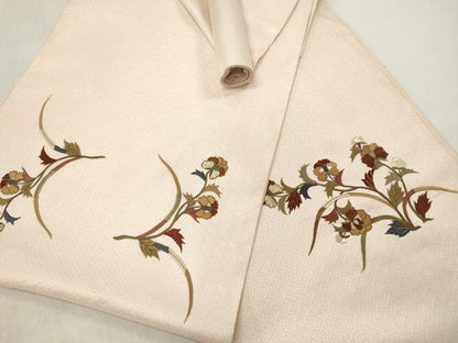 平和屋着物▼西陣 名古屋帯 帯反物 総刺繍 草花文 金糸 証紙付き 逸品 未使用 DABE3299we