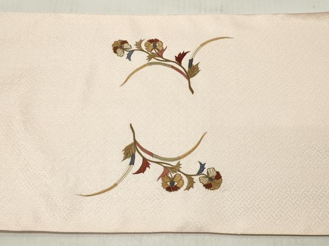平和屋着物▼西陣 名古屋帯 帯反物 総刺繍 草花文 金糸 証紙付き 逸品 未使用 DABE3299we