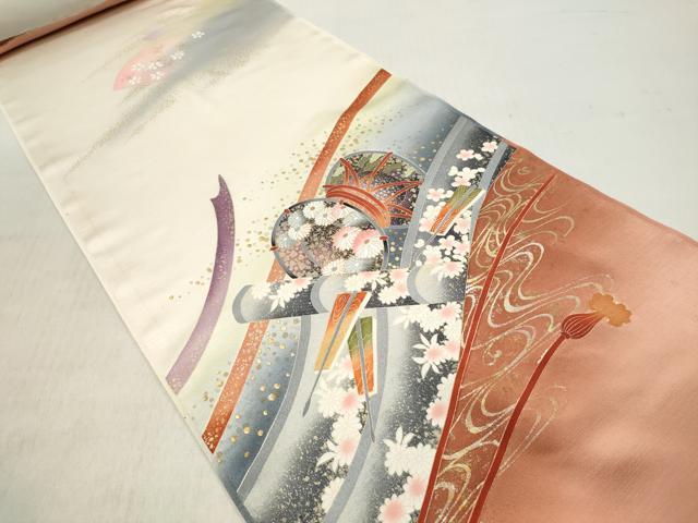 平和屋着物▼付下げ 解き反物 着尺 花鼓文 金彩 逸品 DABE3305we