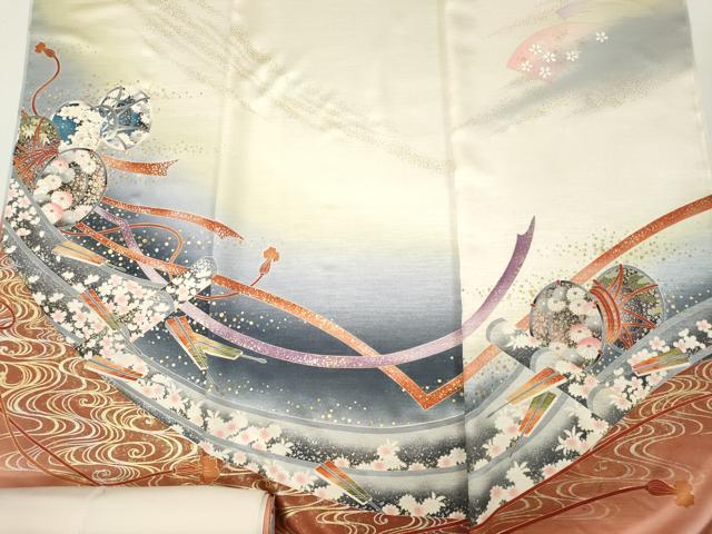 平和屋着物▼付下げ 解き反物 着尺 花鼓文 金彩 逸品 DABE3305we